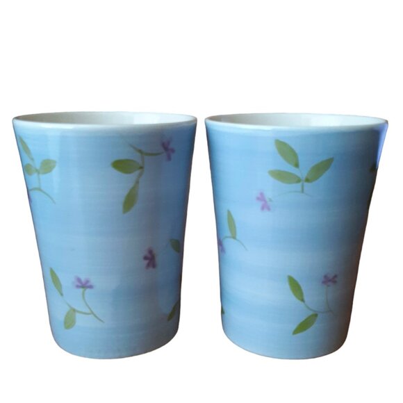 Pier 1 Set Of Two Vintage Cups Mugs Purple Floral - Picture 3 of 9